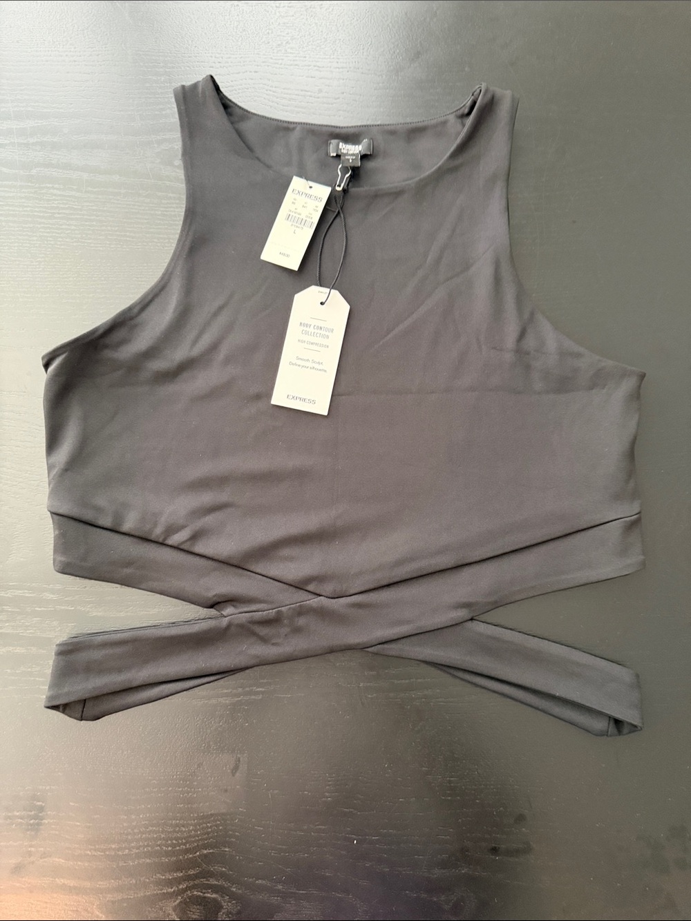 Express - Black Cropped Wrap-Front Tank